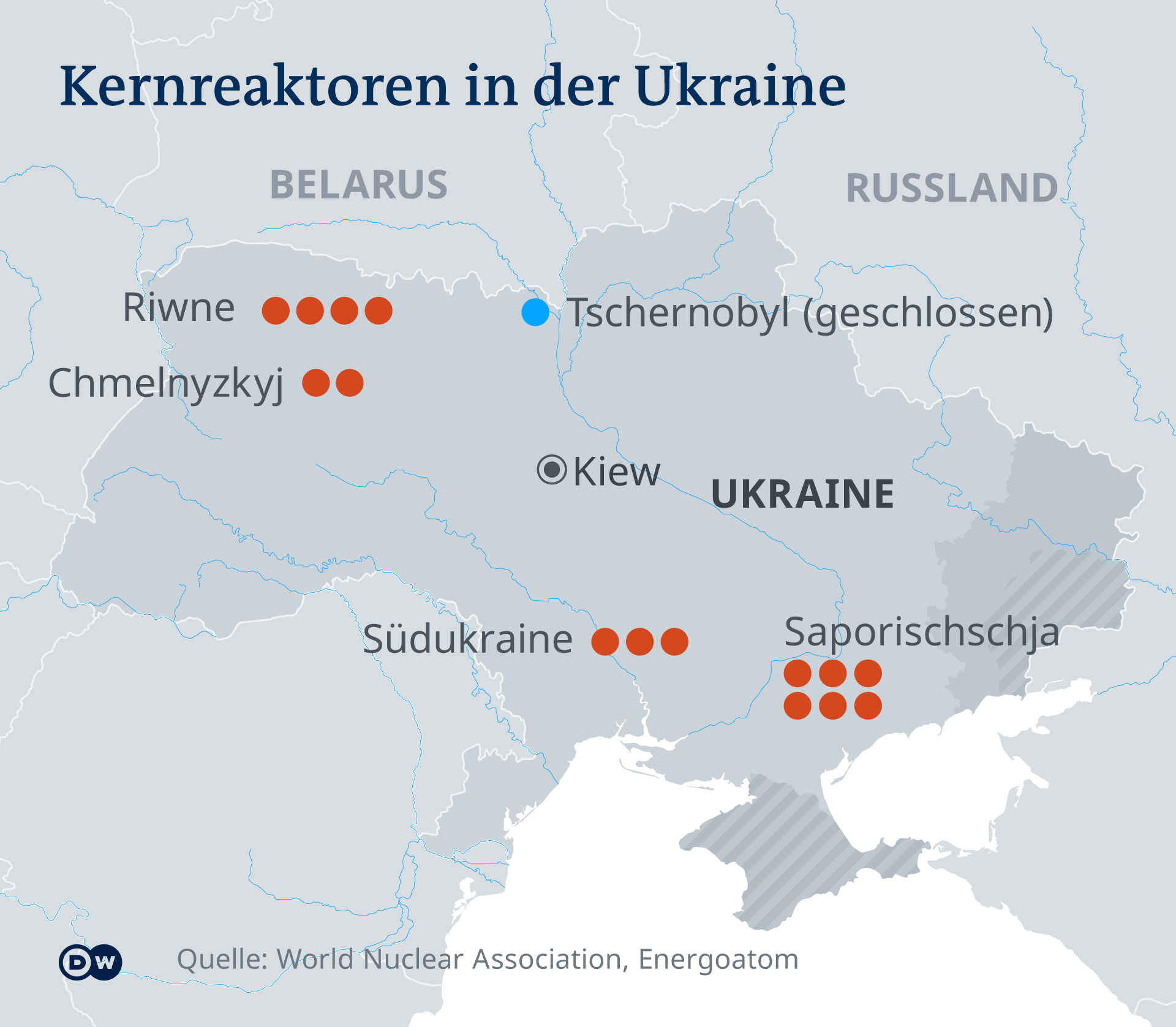 Infografik Karte Kernreaktoren in der Ukraine DE