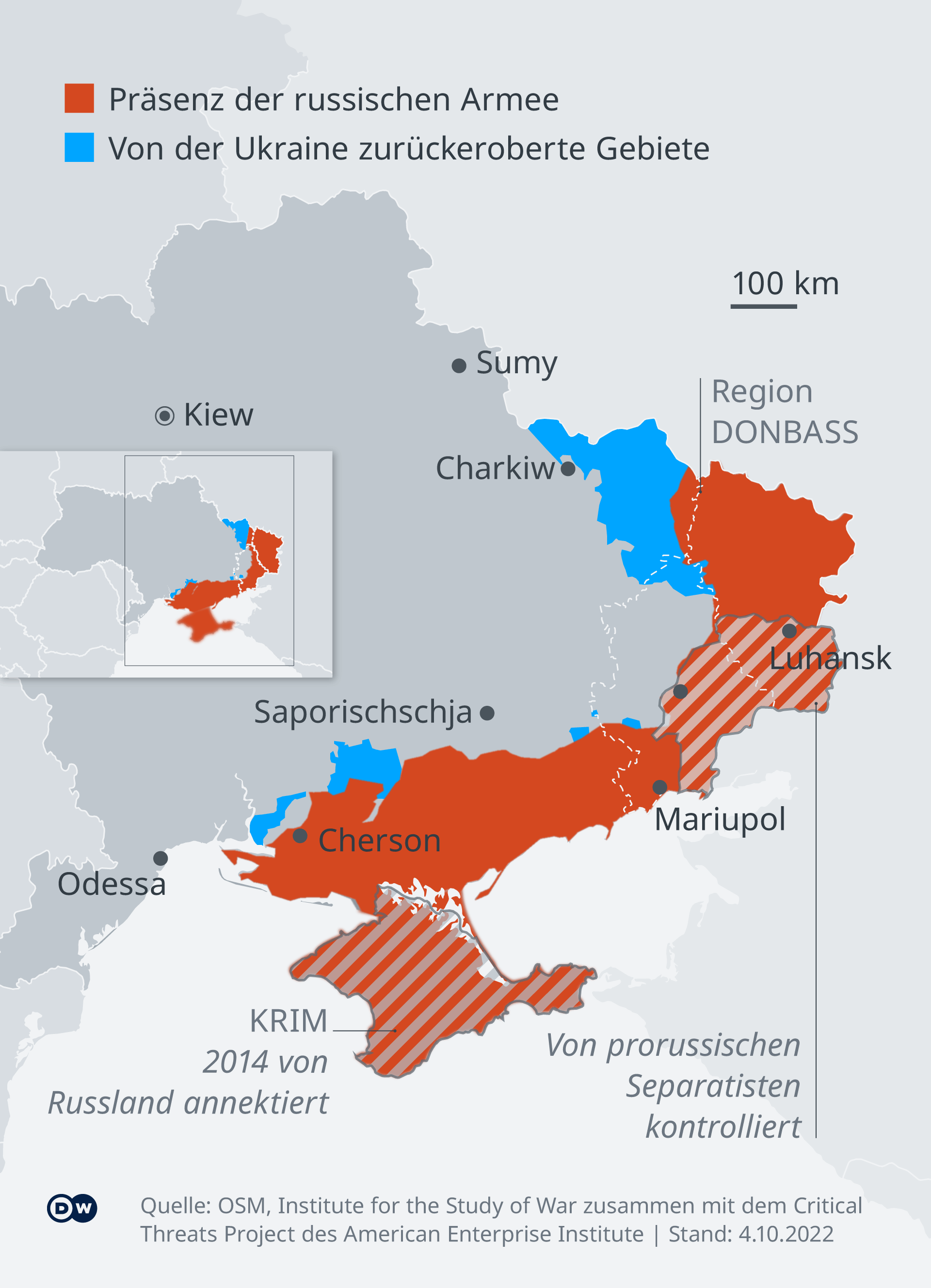 Infografik Karte Ukraine zurückeroberte Gebiete 4.10.2022 DE