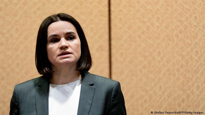 Oppositionsführerin Swetlana Tichanowskaja fordert auch einen stärkeren westlichen Druck auf Moskau 