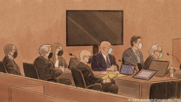 USA St. Paul | Gerichtszeichnung aus dem Prozess gegen 3 ehemalige Polizisten wegen des Todes von George Floyd (Cedric Hohnstadt Illustration/REUTERS)